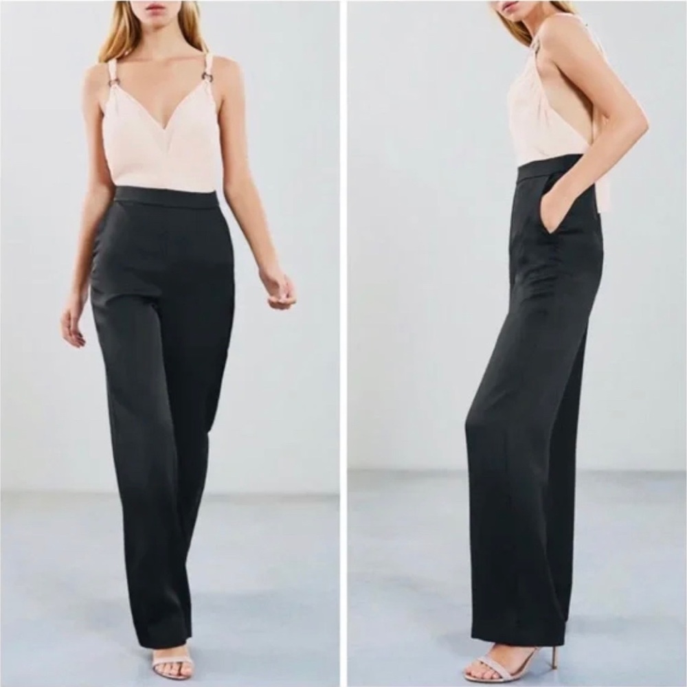 NEW Reiss Tie-Strap Jumpsuit Pale Pink & Black pant elegant suit Medium $470 - Picture 3 of 16